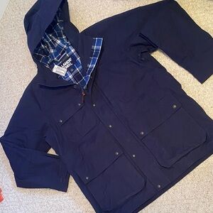 Lands' End Men's Dark Blue Raincoat with Plaid Lining